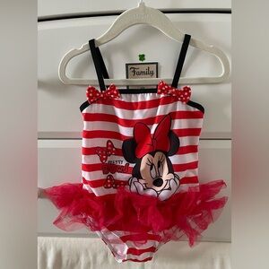 Disney Minnie Mouse Toddler Swimsuit Size 2 Red Tutu